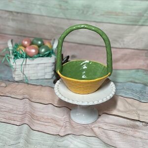 1980s Vintage Homemade Ceramic Basket EPC Spring Home Decor